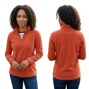 Eddie Bauer Womens Large Orange Fleece 1/4 Zip Pullover Jacket 21" P2P
